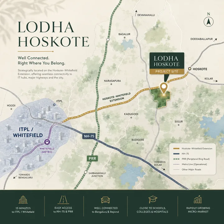 Lodha Hoskote location map showing nearby landmarks